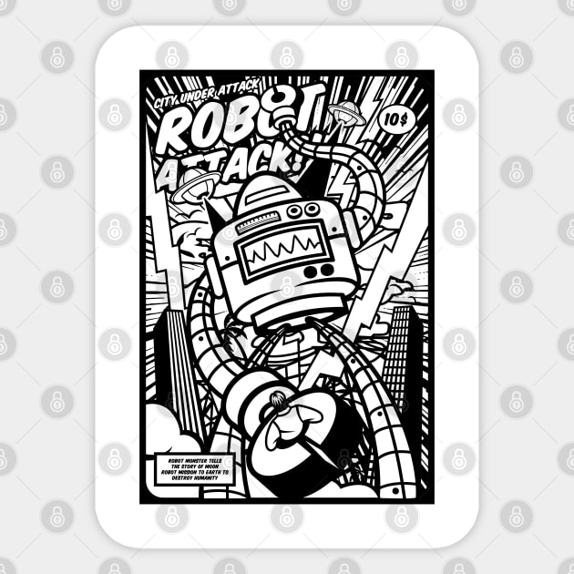 Robot Attack Sticker by TeeGo